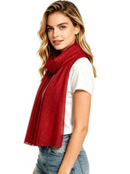 Lina & Lily Solid Shimmer Sparkle Glitters Sheer Maxi Shawl Head Scarf Hijab (#30 DARK RED)