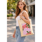 Prageet Canvas Tote Bag for Women with Zipper | 350 GSM Cotton Printed Tote | Stylish College Office Travel Shoulder Bag | Fits 14-15 Inch Laptop | Eco Friendly Reusable Cloth Handbag (TILEFLR)