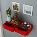 WOODWALLZ Wall Mounted Hanging Puja Temple Shelf with Drawer Stylish Wood God Stand for Pooja Room Mandir Stand for Temple-Red