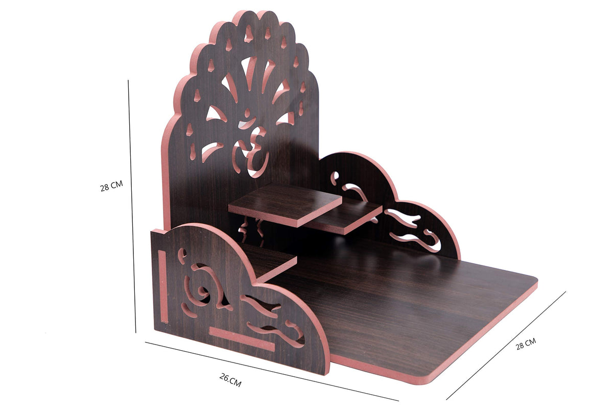 Om Shree Fully Handmade Beautiful Wooden Home and Office Temple/Pooja Mandir(28 x 28 x 26 cm) (Black)