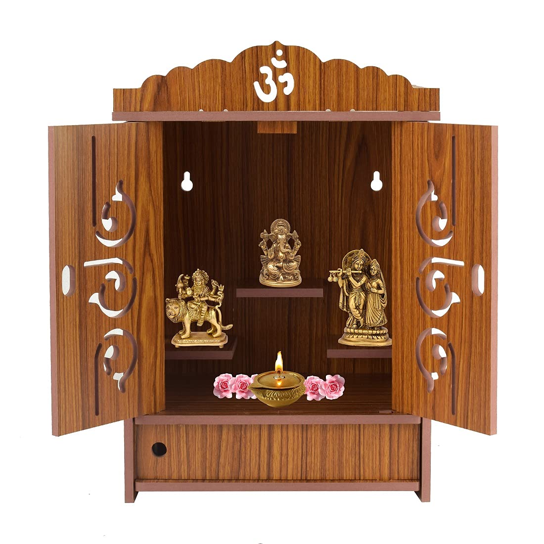 COMERT Temple Engineered Wooden Temple for Home Indian Art Work, Pooja Mandir (Light Brown 1)