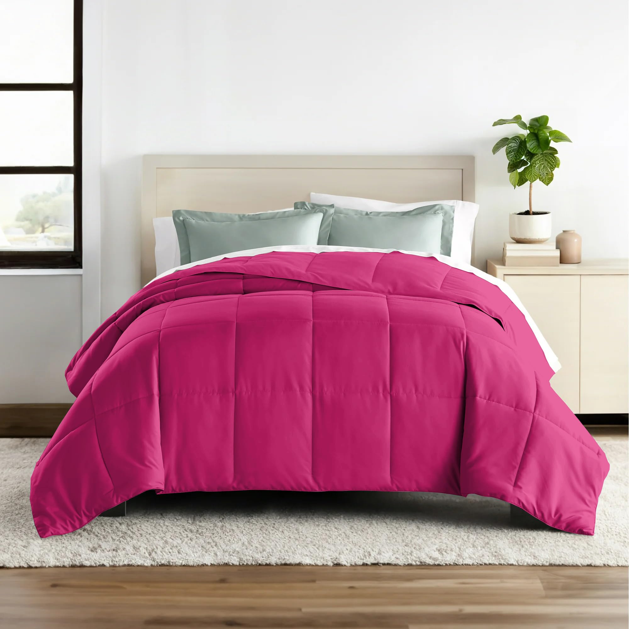 ALISHIBA CASA Hotel Collection 150 GSM All Season Comforter Double Bed AC Blanket/Quilt/Rajai Soft & Breathable Microfiber Lightweight (90 X 100 Inches) - Double Bed Comforter - Hot Pink Color Kafalo