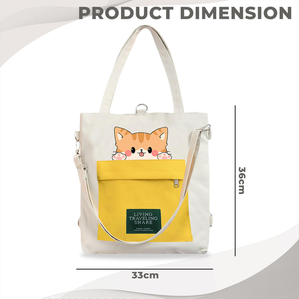 Kraptick Tote Bags – Stylish Shoulder Tote Bag for Everyday Use For Women Compact Reusable Perfect as a Grocery Tote Bag, Shopping Bags for Grocery (Lazy Cat White)
