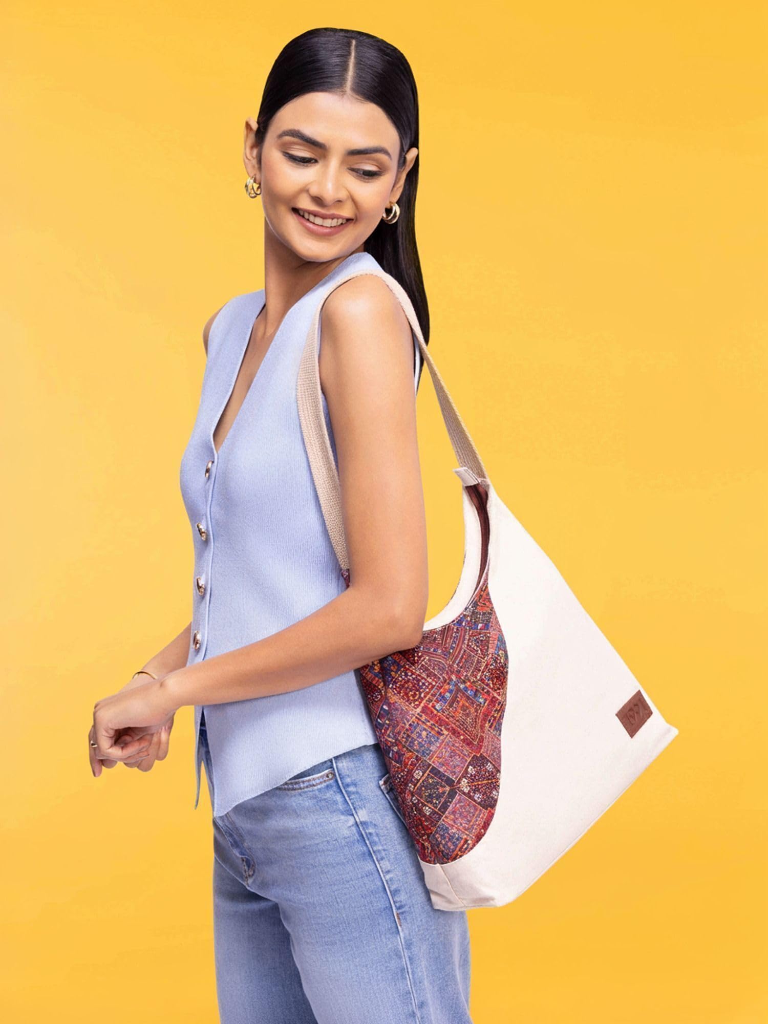 ZOUK Women Regular Tote Bag with Zip Closure Spacious Compartment Vegan Leather Shoulder Handbag for Daily Use Office Travel Casual Shopping Lightweight Stylish Tote Bag for Women | Bhuj Rabari