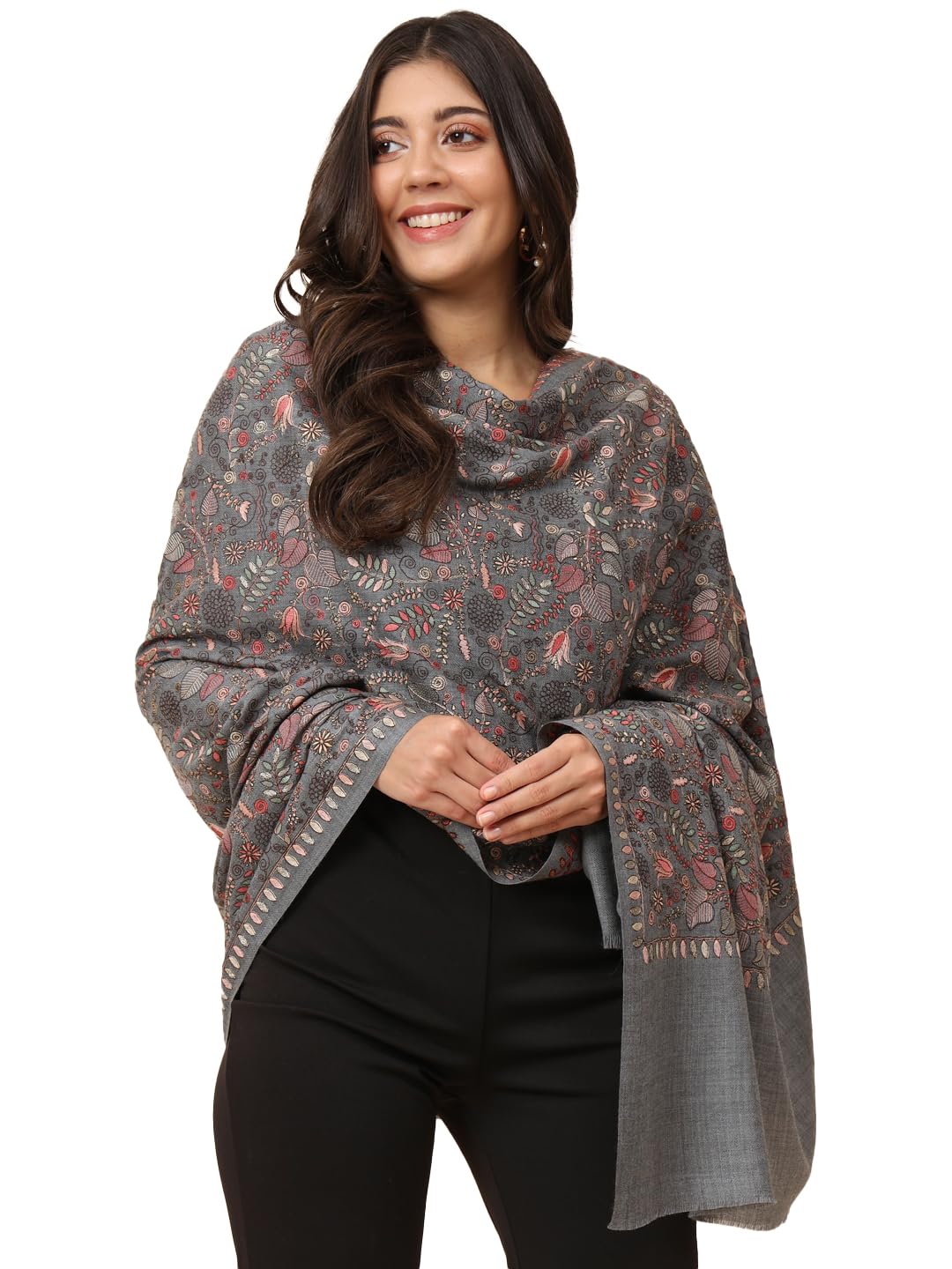 Pashmoda Women Gilkaari Pure Wool Embroidered Shawl (Size 101X203 CM)