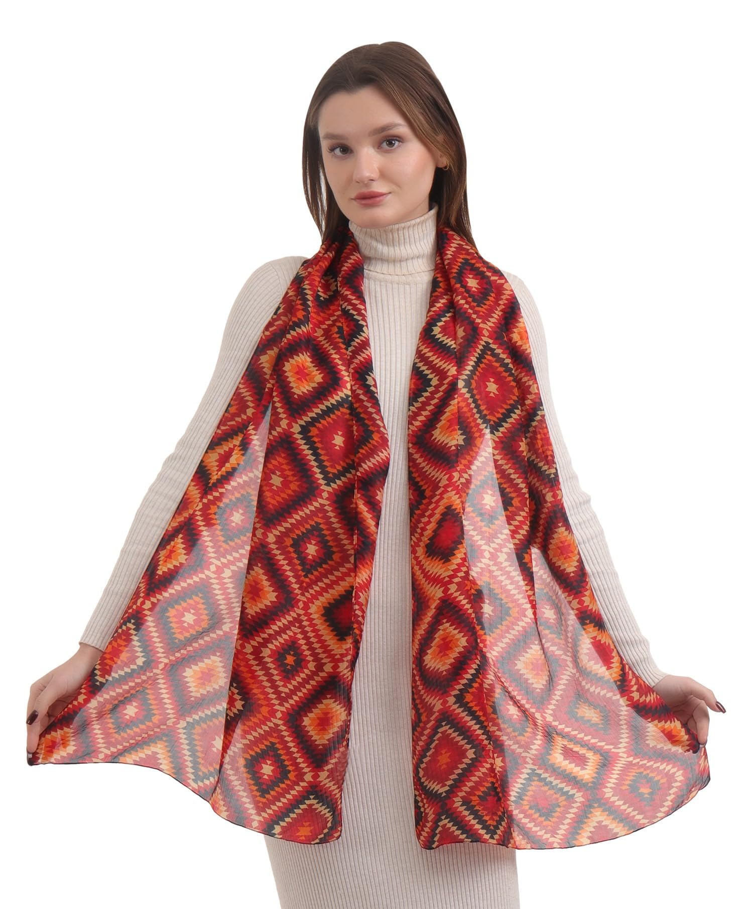 EH 100% Pure Mulberry Silk Scarf for Women, head scarf, neck scarf, hair scarf, digital printed long (22 X 72) (MC 31)