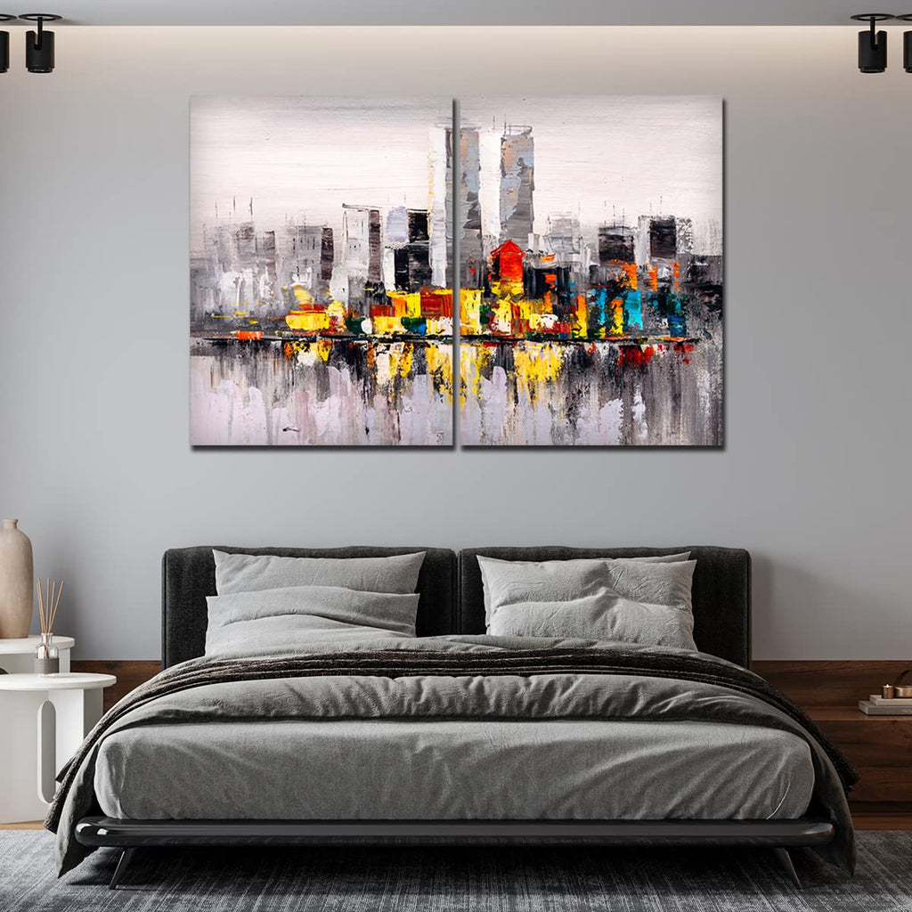 VIBECRAFTS 2 Pieces Beautiful City Canvas Wall Painting Fitted With Wooden Frame For Home | Office | Living Room | Gifts(PTVC2Pcs1_17510)