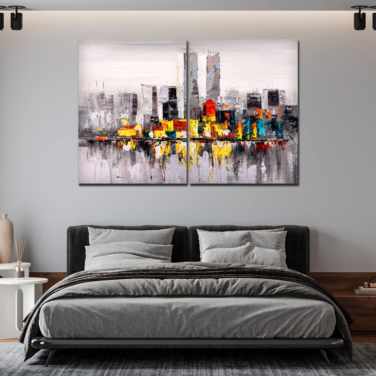 VIBECRAFTS 2 Pieces Beautiful City Canvas Wall Painting Fitted With Wooden Frame For Home | Office | Living Room | Gifts(PTVC2Pcs1_17510)