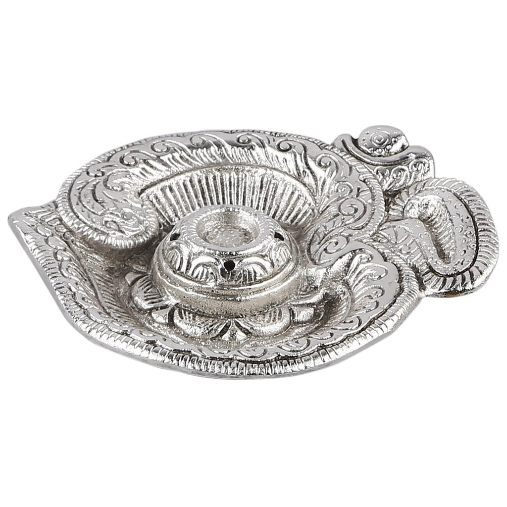Kridaykraft Om Shaped Metal Silver Plated Incense Stick Holder (Agarbati Stand)