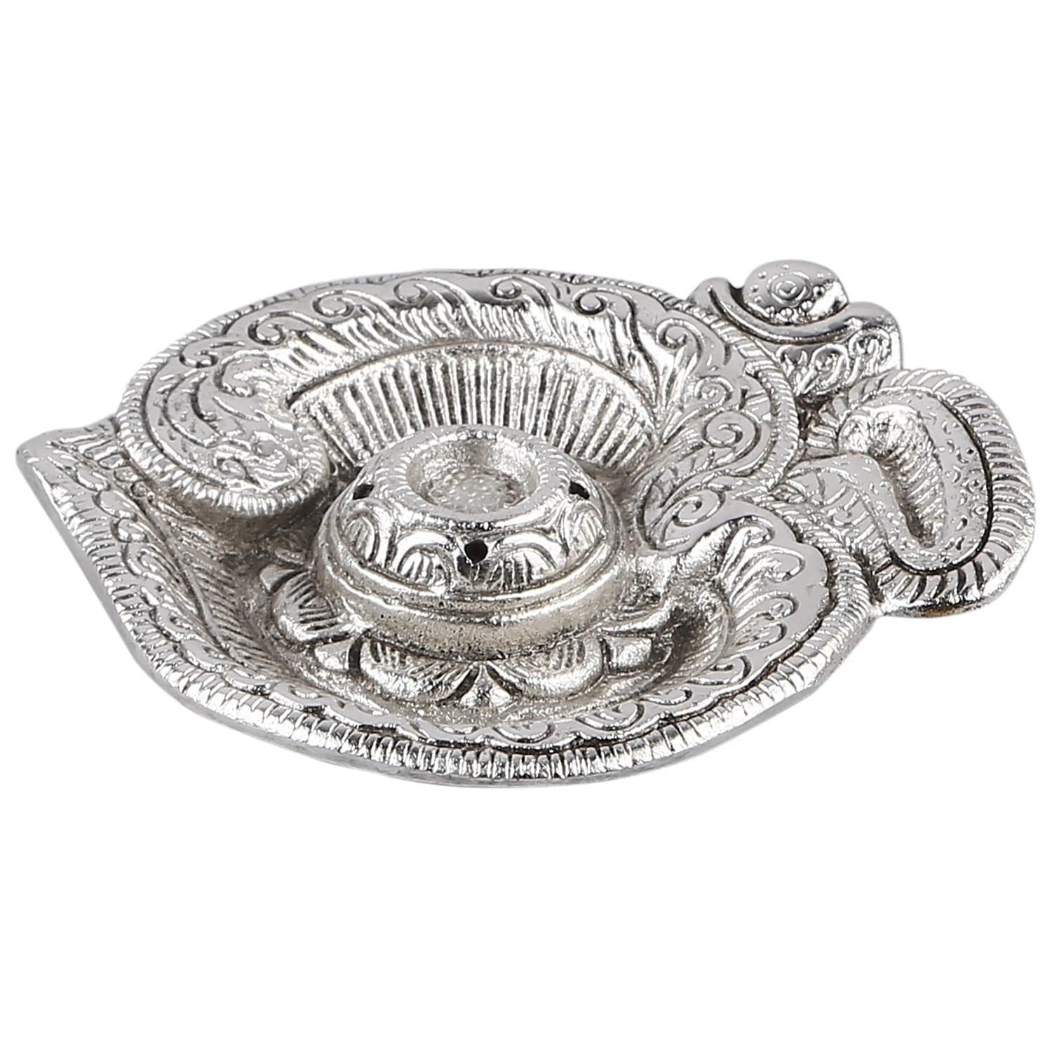 Kridaykraft Om Shaped Metal Silver Plated Incense Stick Holder (Agarbati Stand)