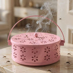 DSH Metal Mosquito Coil Holder with Lid & Handle Ash Catcher Stand for Mosquito Coil Indoor Outdoor Safe Use (Pink)