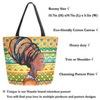 Naanle Africa Canvas Tote Bag Large Women Casual Shoulder Bag Handbag, African Girl Reusable Multipurpose Heavy Duty Shopping Grocery Cotton Bag for Outdoors.
