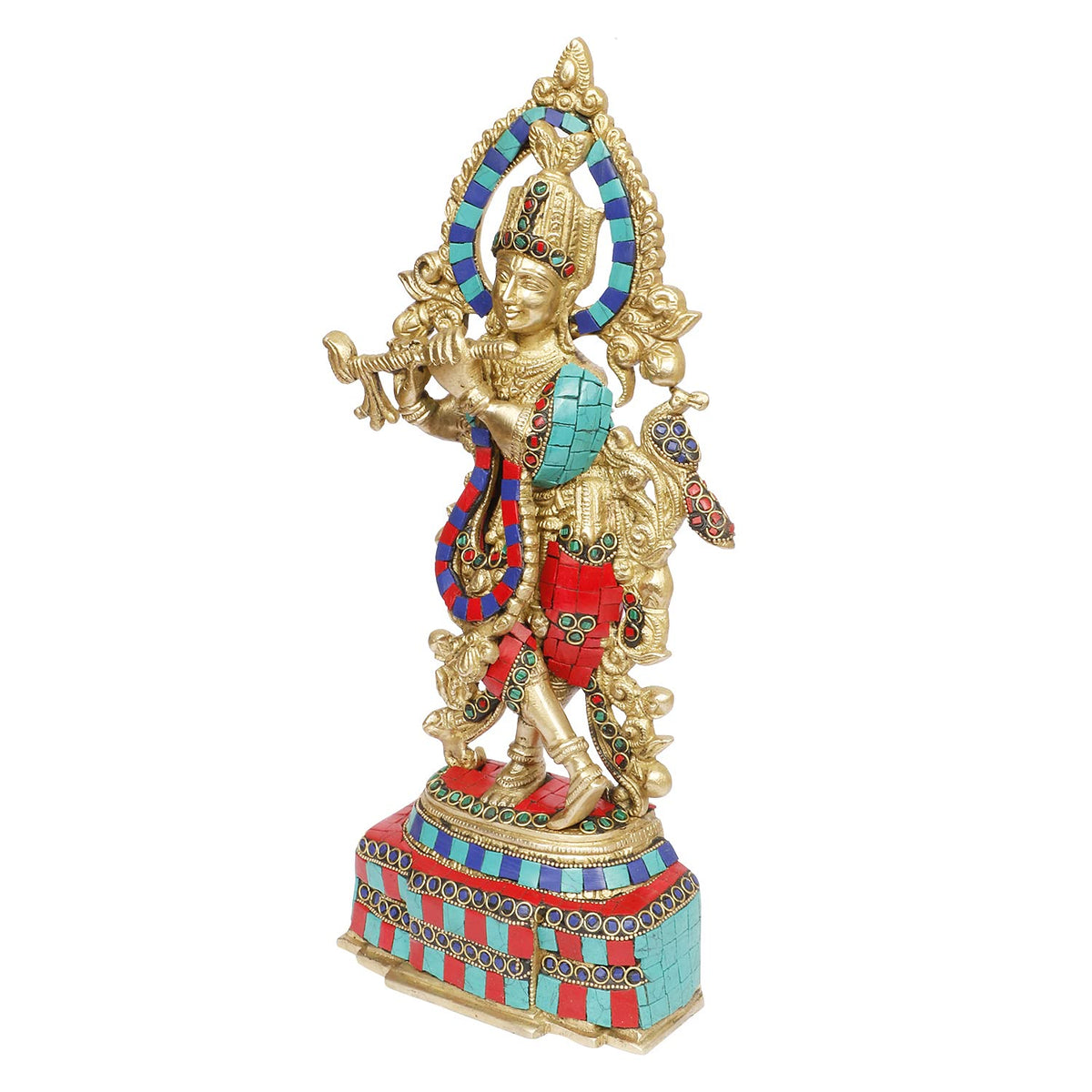 ARTVARKO Brass Lord Krishna Playing Flute Idol Murti Statue for Home Temple Décor Entrance Gallery Gift 13 Inch