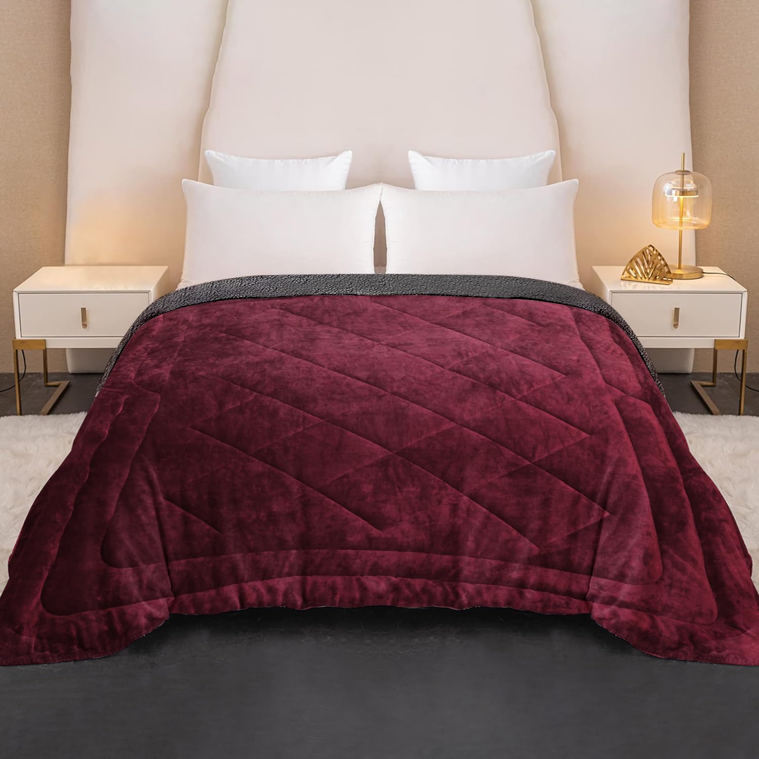 Cloth Fusion Fleece Sherpa Heavy Winter Quilt Blanket, Double 88x90 inch Kafalo