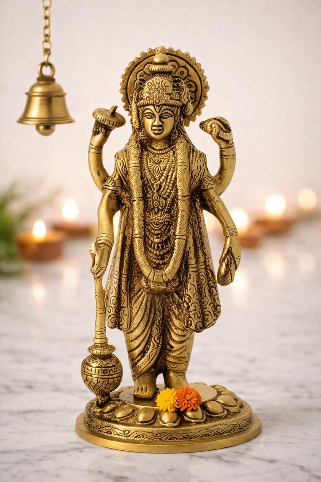 ARTVARKO Brass Lord Vishnu Narayan Holding Club Venkatesh Statue for Home Decor Idol for Puja Gift- Height 7.5
