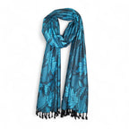 STOLE STUDIO Embellished Leaf Luxurious Viscose Stole Scarf (Black/Firozi)