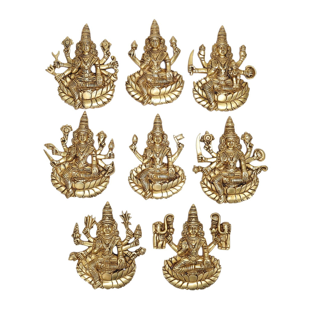 ARTVARKO Brass Ashtalakshmi Laxmi Set of 8 Pcs Ashta Lakshmi Wall/Door Hanging Luxmi for Home Office Décor Gift (Each Idol 4.5x5.5 Inch)