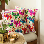 ATRANGI STUDIO Embroidered Cushion Covers - Set of 2 | Traditional Aari Embroidery | Threadwork Throw Pillow Covers with Zip Closure | Perfect for Sofa, Bed, Chair | 16x16 Inch, Multicolor