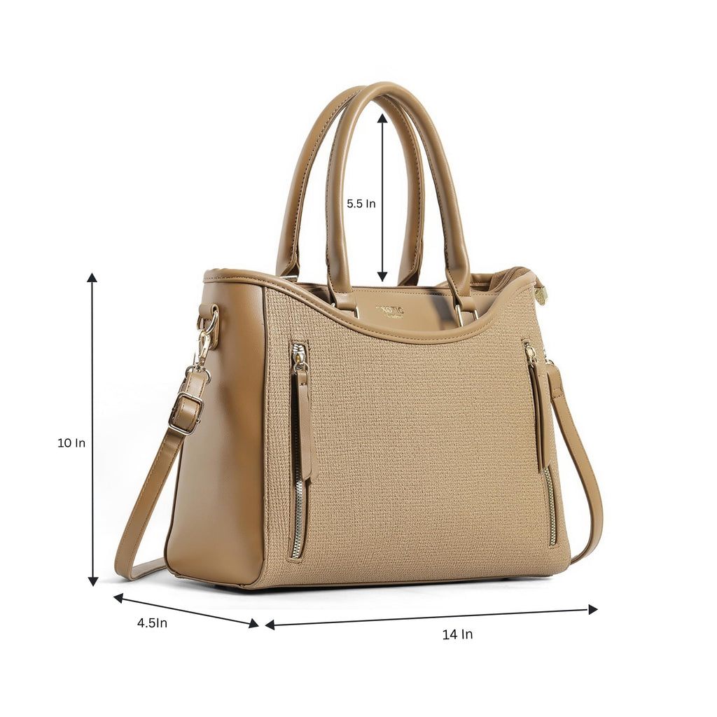 EXOTIC Alvara Tote Bag for Women | Multi-Compartment Handbag with Laptop Space, Front Zip Pockets & Luggage Sleeve | Premium PU Leatherette Work & Travel Tote (Brown)