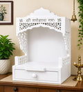 Wooden Pooja Mandir with Drawer, Shri Ganeshay Namah Carved Size 18x12