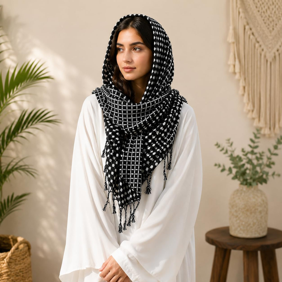 Black & White Viscose Scarf for Men & Women | Soft Lightweight Stole | Breathable Fashion Head Scarf, Neck Scarf, Hijab, Shawl & Travel Wrap | 28 x 72 Inch
