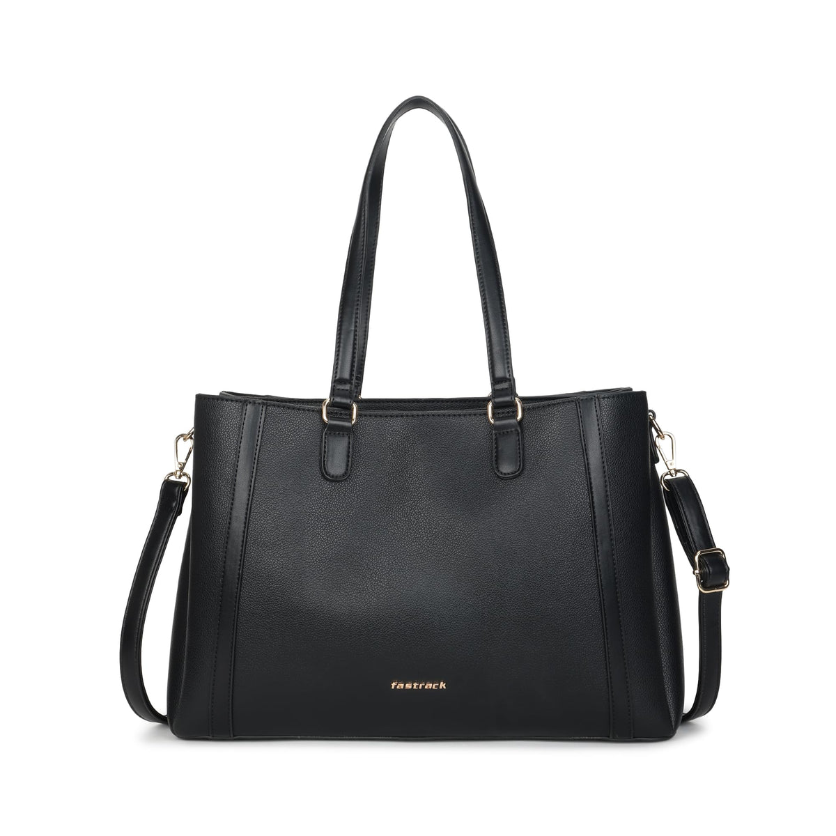Fastrack PowerEdge Tote | Pebbled Faux-Leather Women’s Laptop Bag | 14-Inch Laptop Compartment, 3 Spacious Sections & Detachable Strap | Work, Travel & Everyday Tote (Black)