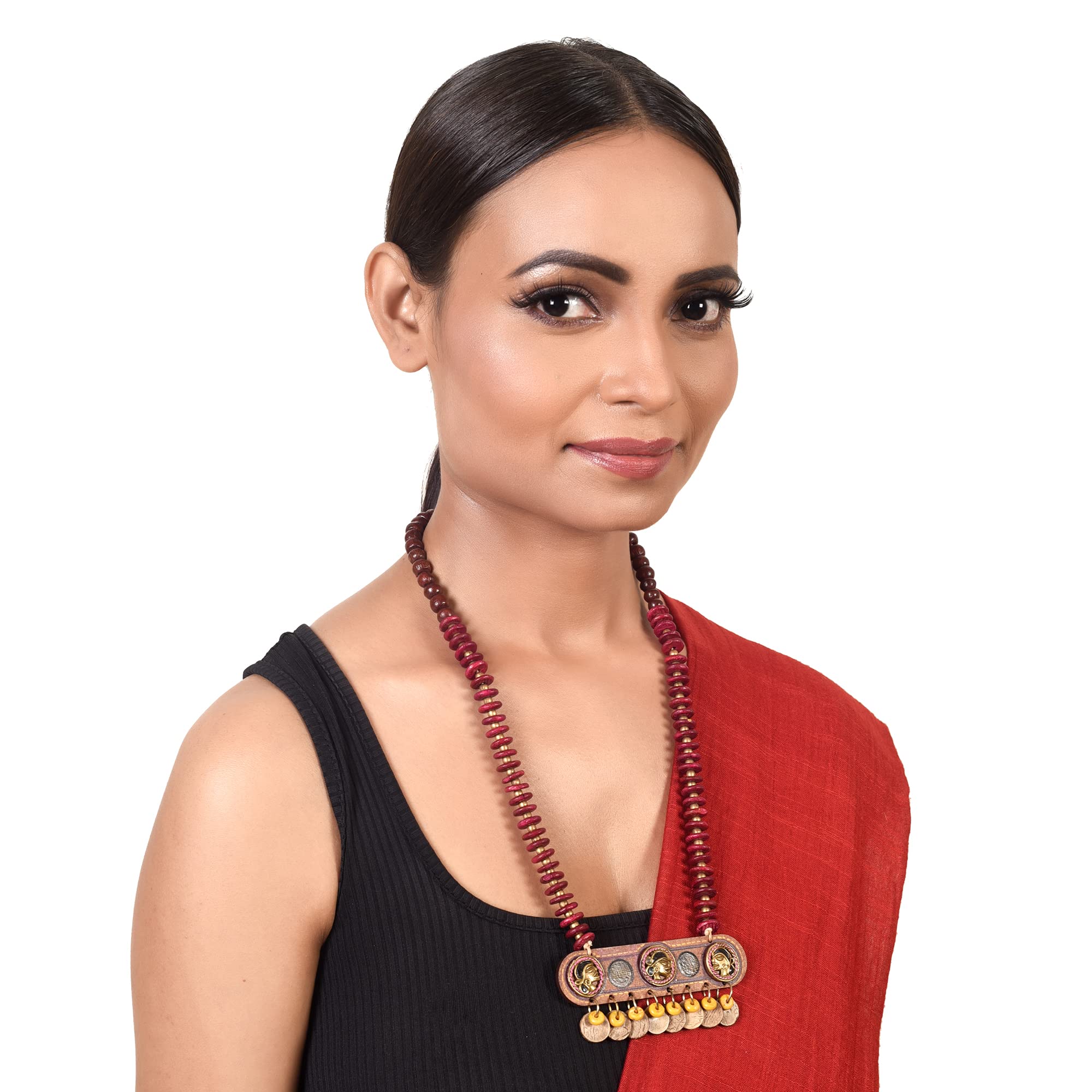 AAKRITI ART CREATIONS Heritage Drift Handcrafted Ethnic Necklace for Women | Hand-Painted Pendant with Beads | Boho Pendant Necklace for Women | Handmade Jewellery Gift