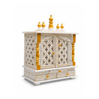 Vipron 15'' White Wooden Hindu Temple for Home Handpainted Mandir with Door Wall Mount Pooja Ghar