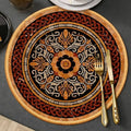 HomeCloud Round Printed Jute Placemat 20x20Cm | Heat-Resistant Table Mat with Anti-Skid Rubber Back | Decorative Dining, Centre & Coffee Table Mat (Gold_Red, Pack of 2) Kafalo