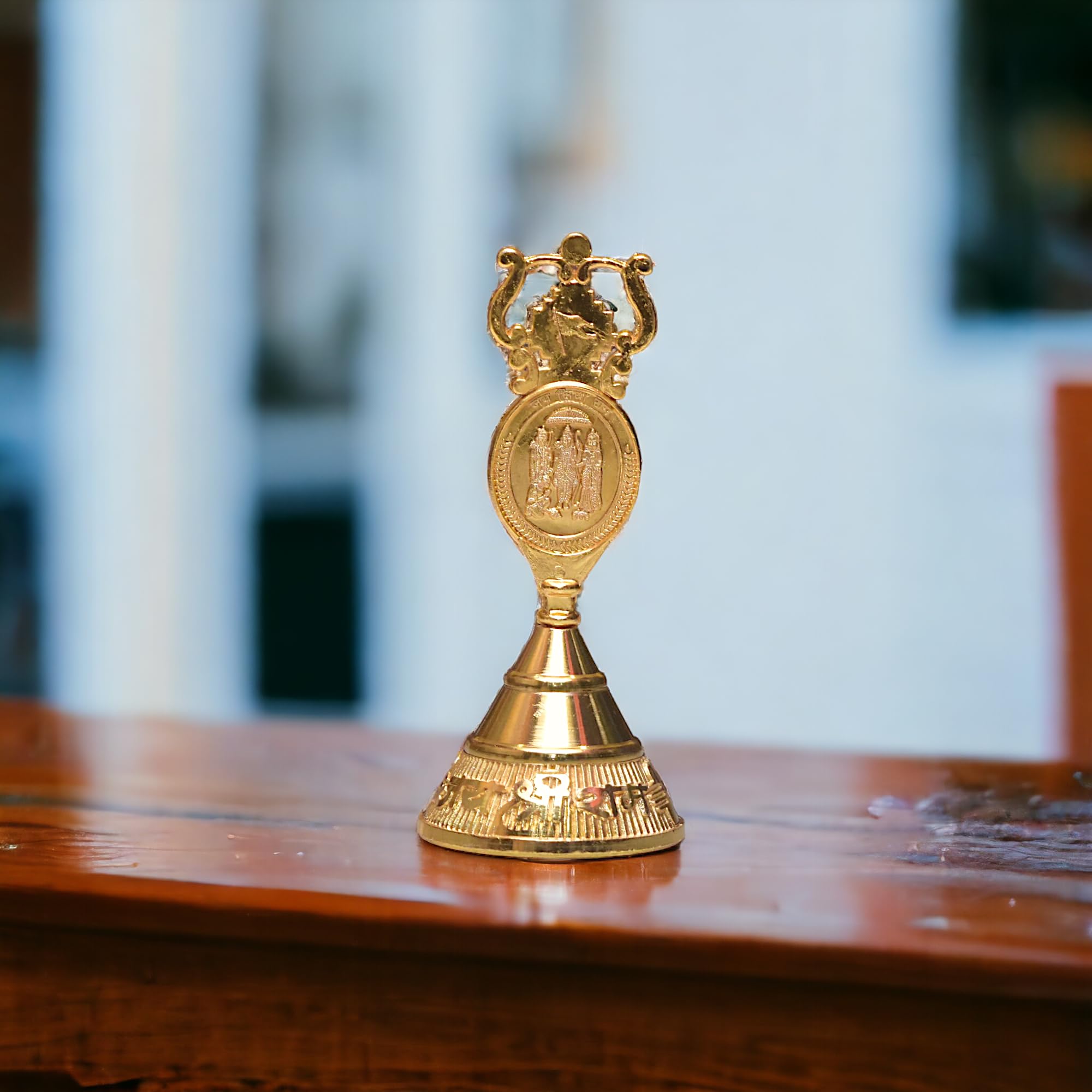KridayKraft Aluminium Pooja Bell, Handmade Prayer Ghanti Jingle Hand Bell for Home Temple Worship, Nandi Bell for Puja, Religious & Spiritual Items (Gold)