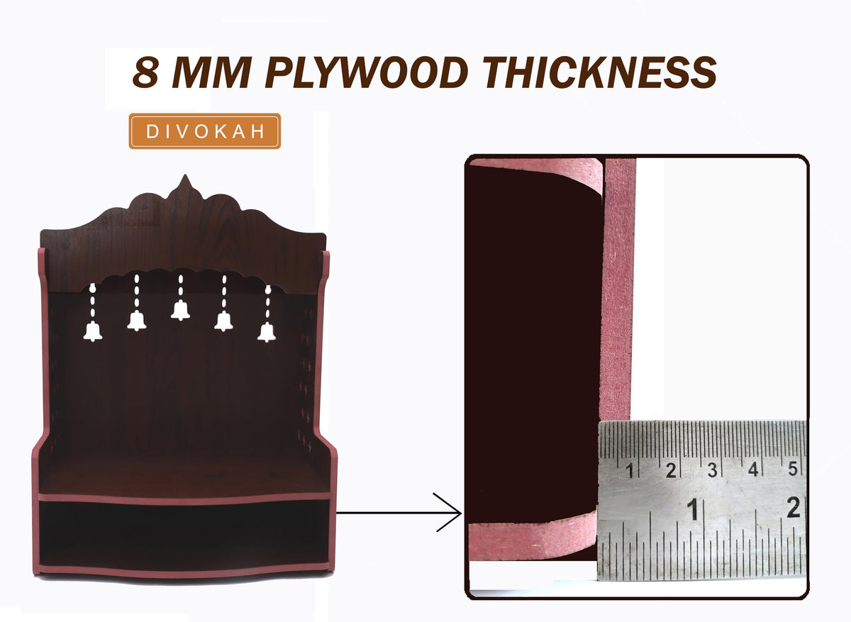 DIVOKAH® Beautiful MDF Wooden Temple/Home Temple/Pooja Mandir (8 MM Plywood Thickness) (BR Bell)