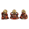 Svarup Three Wise Monks in Brass Statues of Baby Buddha Who Hear No Evil Don't Do Evil, Don't Speak Evil Set of Three Buddha Statues Height 5 Inch Weight 4 Kg Color Cherry Gold