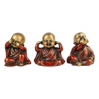 Svarup Three Wise Monks in Brass Statues of Baby Buddha Who Hear No Evil Don't Do Evil, Don't Speak Evil Set of Three Buddha Statues Height 5 Inch Weight 4 Kg Color Cherry Gold