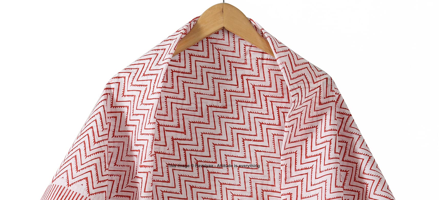 Ravaiyaa - Attitude is everything Sanganer Hand Block Printed Scarves Pure Cotton Scarf Square Hijab Dupatta 40 X 40 Inch (White Red Waves)