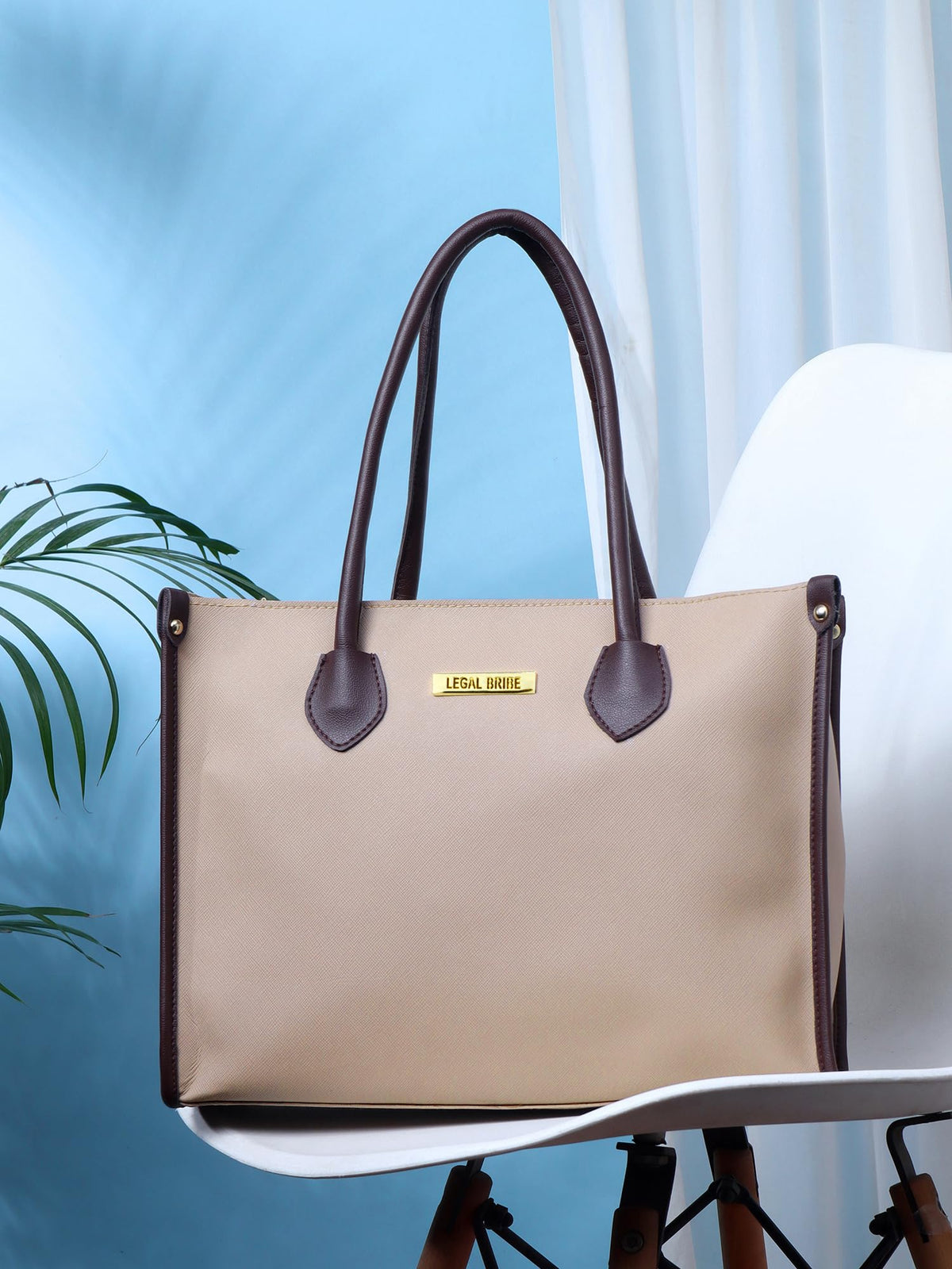 LEGAL BRIBE Womens Textured Shoulder Tote Bag (Beige)