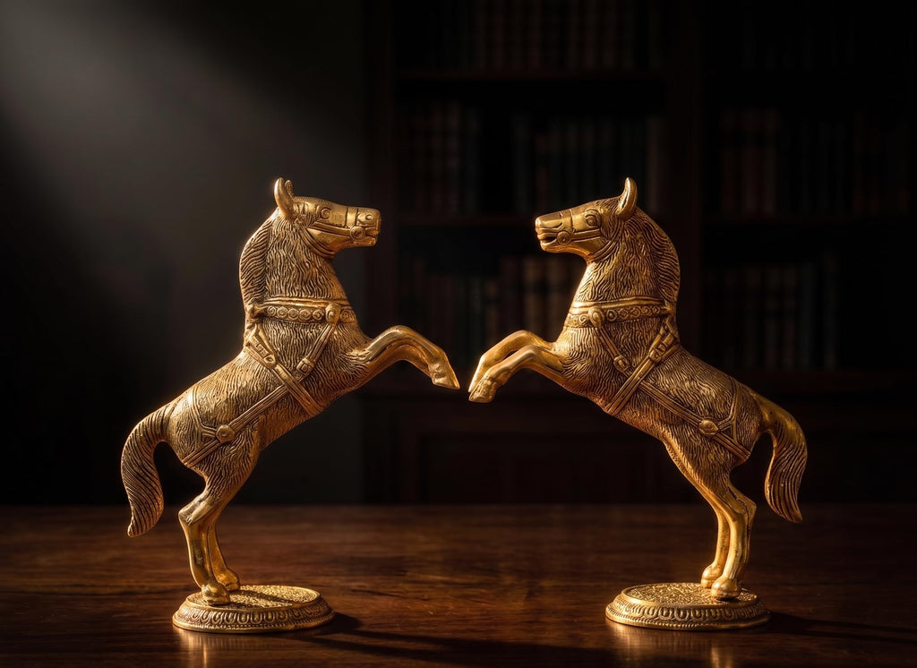 KridayKraft Jumping Horse Set Metal Statue For Wealth,Income,Shining And Bright Future&Table Top Figurine For Living Room,Office,Bedroom,Decorative,Feng Shui&Vanstu,Animal Showpiece Figurines...,Gold