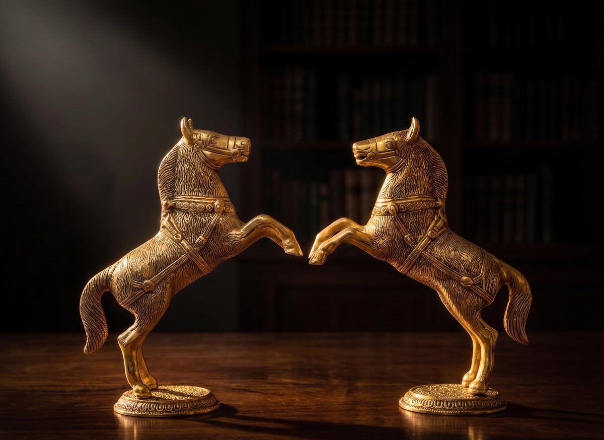 KridayKraft Jumping Horse Set Metal Statue For Wealth,Income,Shining And Bright Future&Table Top Figurine For Living Room,Office,Bedroom,Decorative,Feng Shui&Vanstu,Animal Showpiece Figurines...,Gold