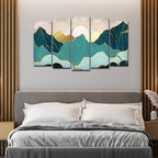 VIBECRAFTS Abstract Mountains with Sunrise Background 5 Pieces Canvas Wall Painting For Home|Office|Living Room|Gift (PTVC5Pcs2_6503)