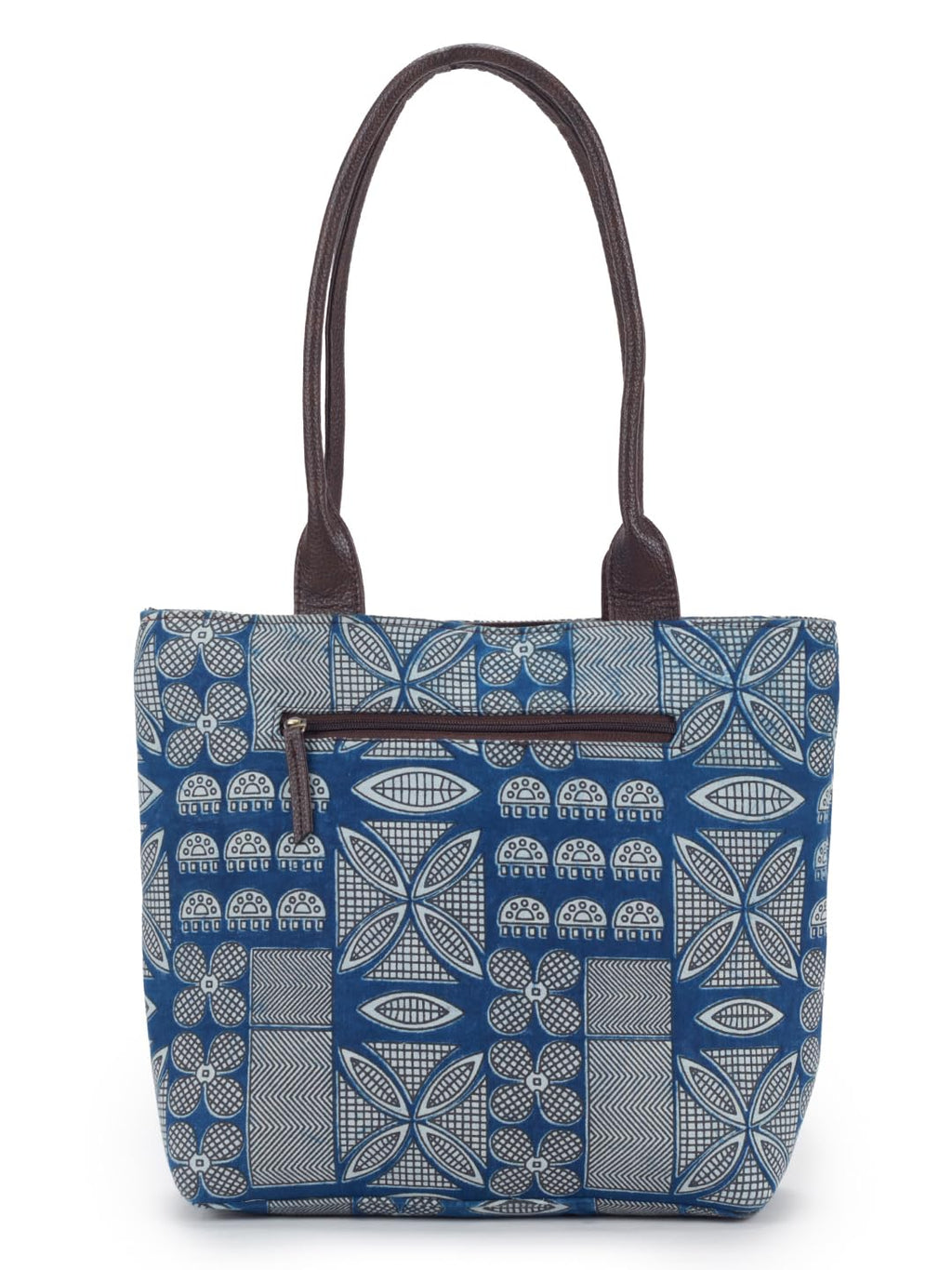 NEPRI Office Pouch Tote Bag | Stylish Set of 2 Tote Bags for Women| Vegan Leather & Handblock Printed Fabric Handbag with Double Handle Shoulder Strap| Daily & Travel Use | WPT-006-18