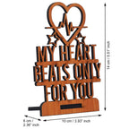 eCraftIndia Brown Wooden My Heart Beats Only for You Decorative Showpiece - Anniversary, Valentine Gift for Girlfriend Boyfriend Husband Wife - Valentine Day Gifts - Valentine Day Decoration Items