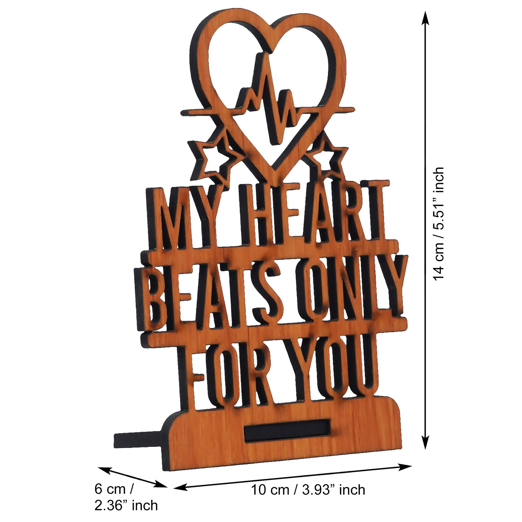 eCraftIndia Brown Wooden My Heart Beats Only for You Decorative Showpiece - Anniversary, Valentine Gift for Girlfriend Boyfriend Husband Wife - Valentine Day Gifts - Valentine Day Decoration Items