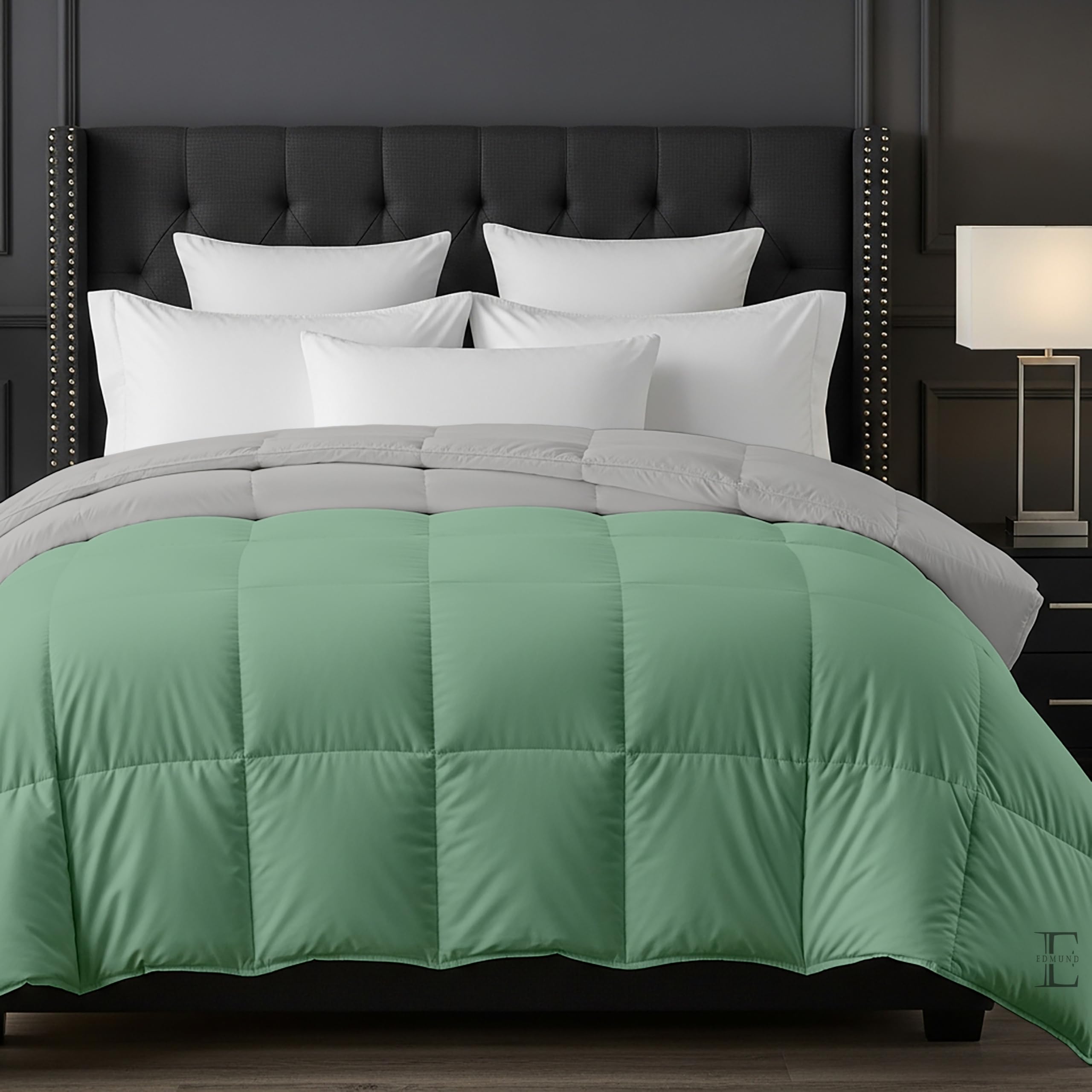 EDMUND® 500 GSM Heavy Warm Comforter | Cloud Soft Down Touch Microfiber Quilt | Winter Blanket Rajai | Fluffy, Lightweight & Machine Washable - Single Bed 60x90 | Sage/Silver Kafalo
