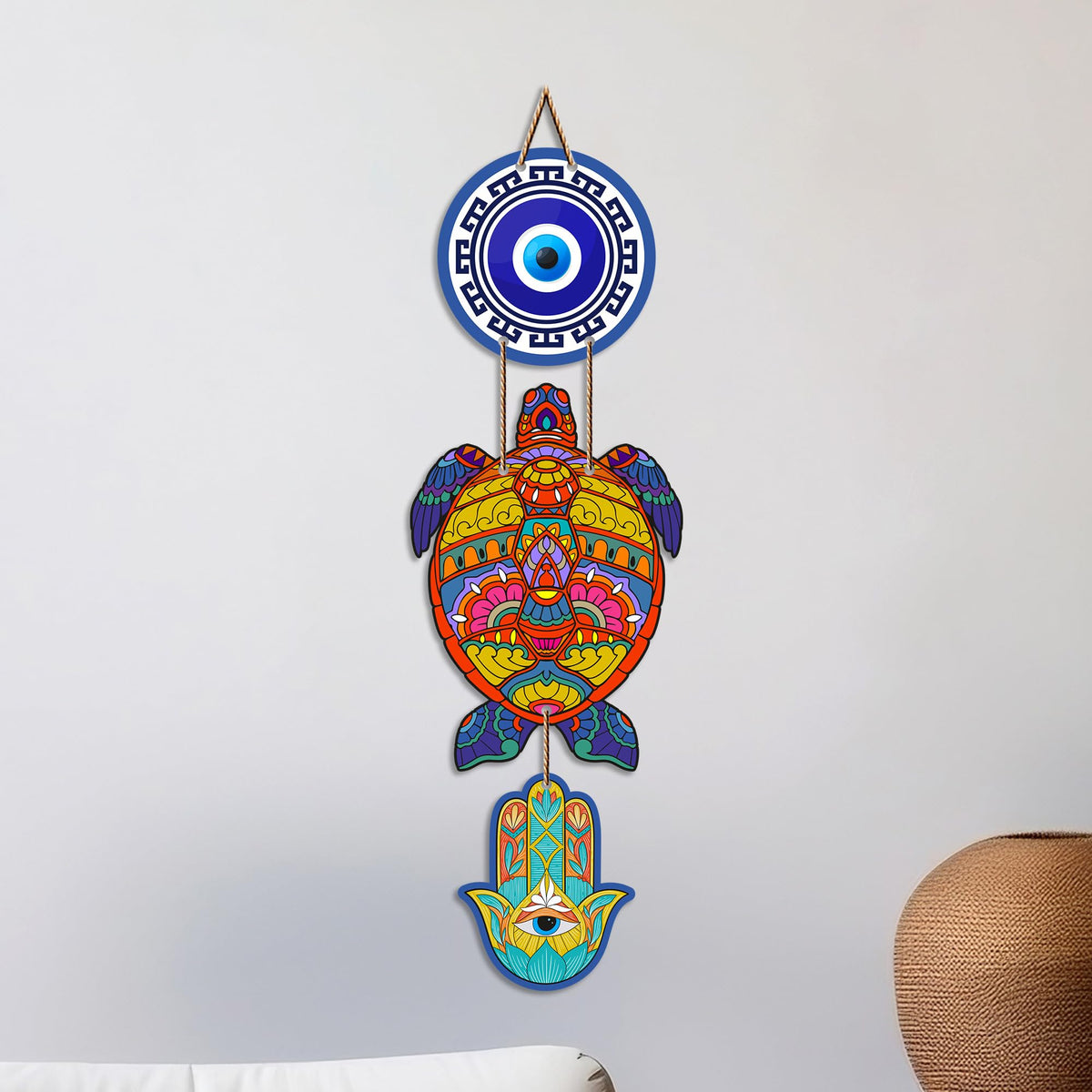 Artvibes Sea Turtle Evil Eye Wall Art for Home Entrance | Protective Nazar Battu MDF Hanging Decor | Vastu Decorative Accent for Living Room | Office | Bedroom & Balcony | Housewarming Gift (WH_8540N)
