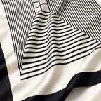 ULOS Women’s Geometric Print Light Weight Black & White Colored Satin Head Scarf - Neck Scarf - Neck Wrap (Square) (44x44)