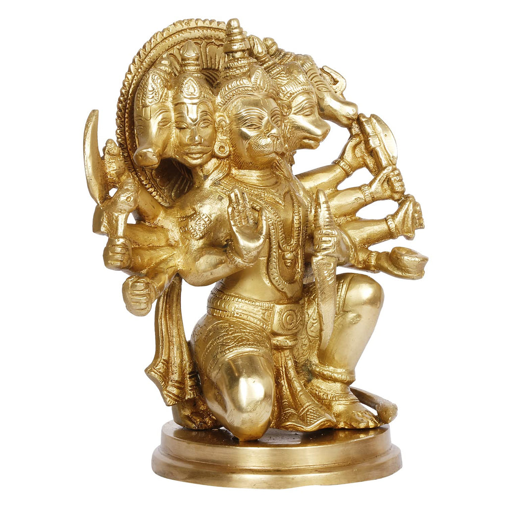 ARTVARKO Brass Panchmukhi Hanuman Showpiece Figurine Sculpture Home Decoration & Gifting Purpose Size 9 Inch