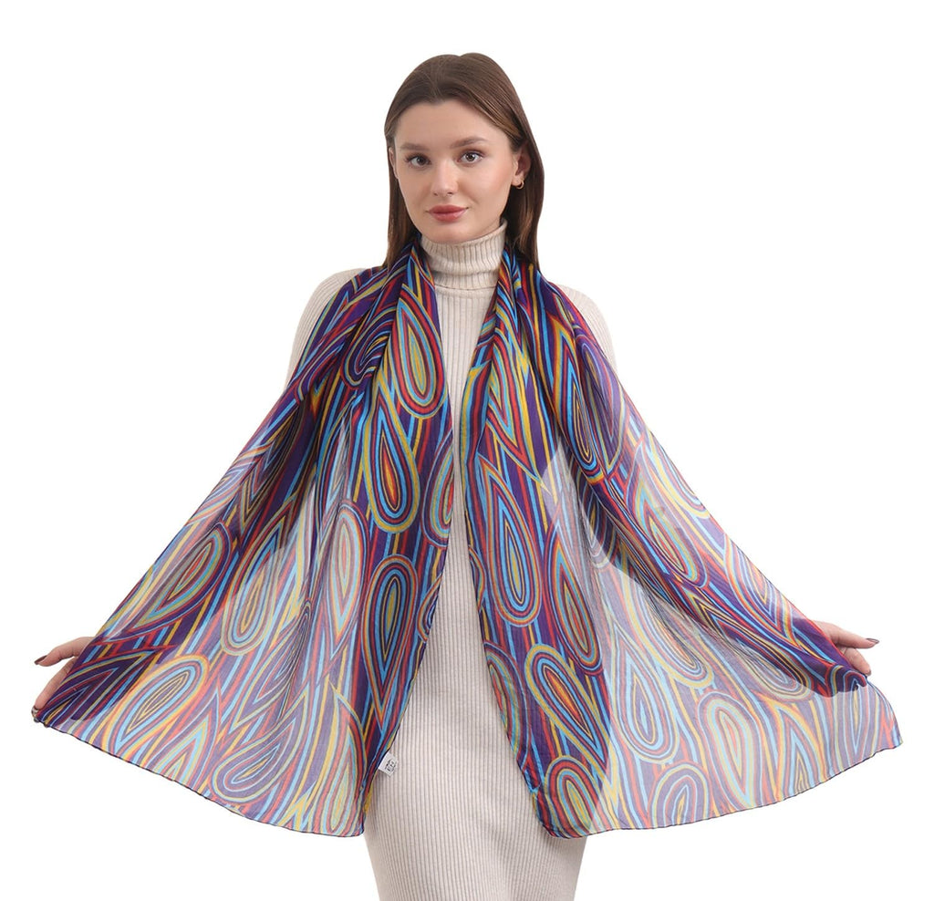 EH 100% Pure Mulberry Silk Scarf for Women, head scarf, neck scarf, hair scarf, digital printed long (22 X 72) (MC 38)