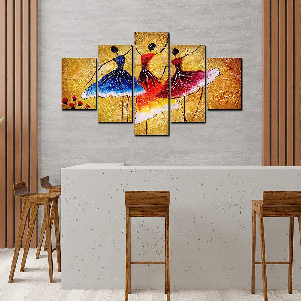 VIBECRAFTS Three Women doing Spanish Dance 5 Pieces Canvas Wall Painting For Home|Office|Living Room|Gift (PTVC5Pcs1_5502)