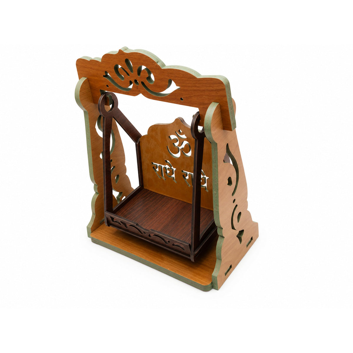 Wooden Jhula Singhasan Mandir for Pooja Room, Radhe Radhe