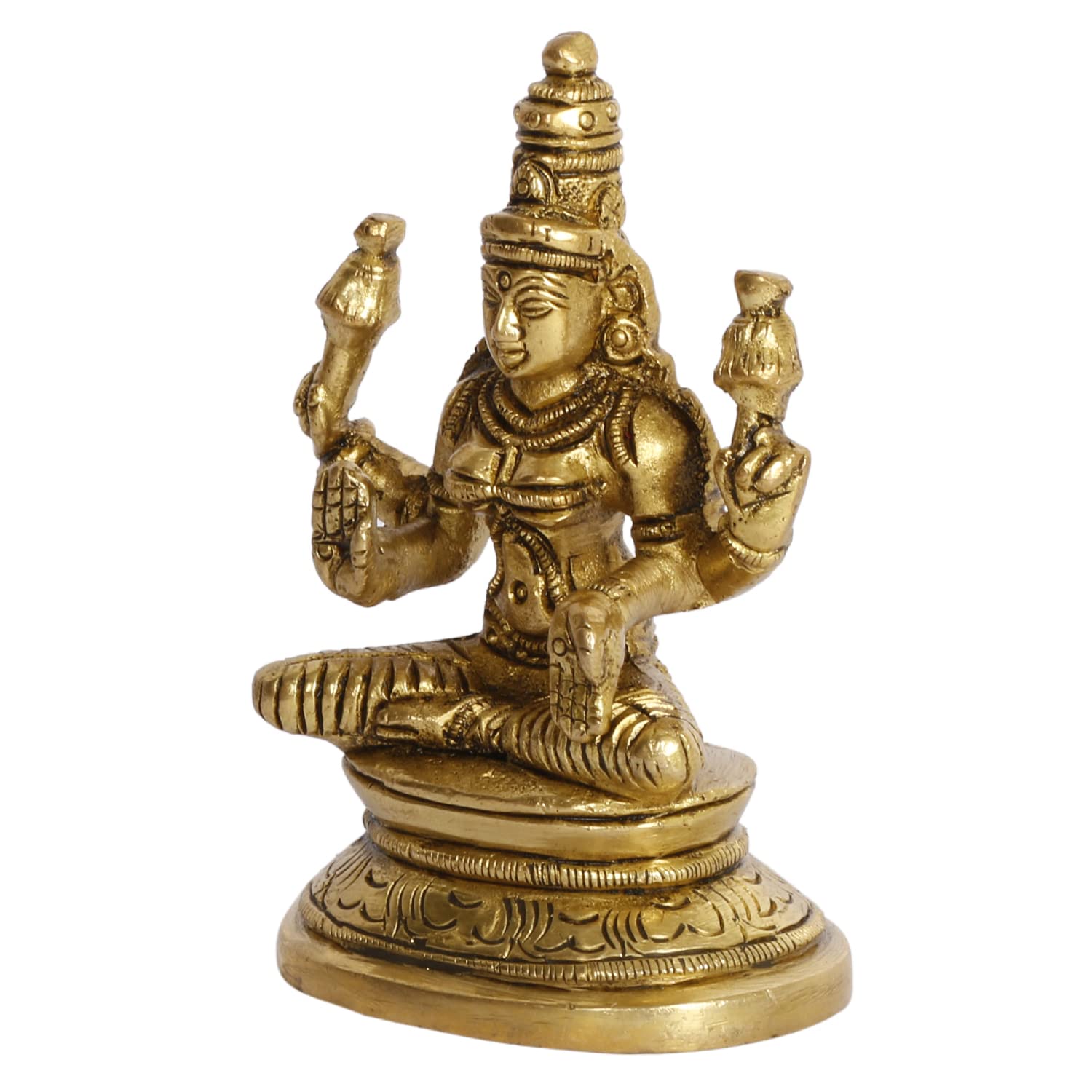 ARTVARKO Brass Lakshmi Idol Laxmi Goddess Lakshmi Sitting on Lotus Statue for Home Puja Mandir Temple Height 3.5 Inch