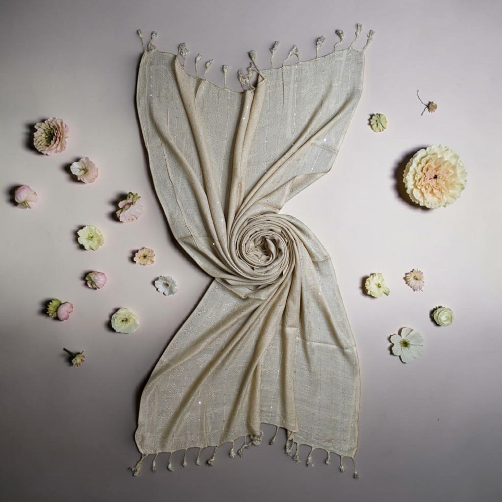 STOLE STUDIO Elegant Luxurious Sequence Viscose Stole Scarf (Beige)